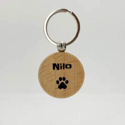 Llavero de Madera con Nombre de tu Mascota Redondo baluka mascotas